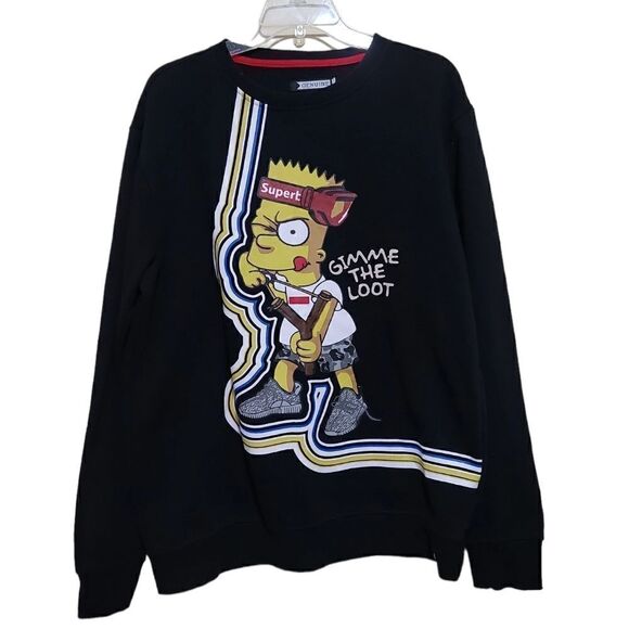 Genuine Bart Simpson Black Graphic Men's Sweatshirt Size Large - Picture 1 of 9
